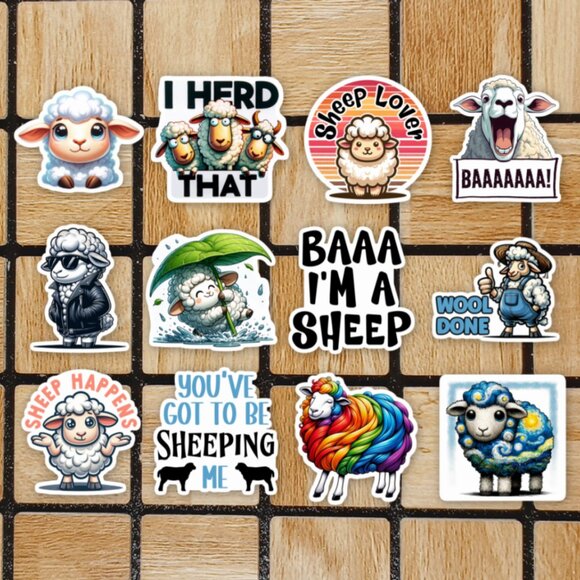 Sheep Sticker Pack of 12 Vinyl Stickers - Waterproof Die Cut Sticker Set Lamb - Picture 1 of 4